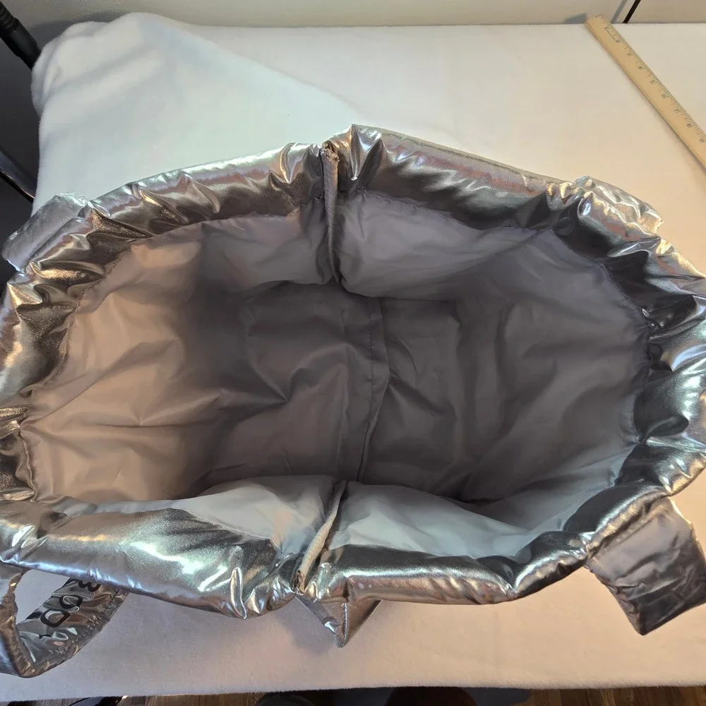 New Bath & Body Works Silver  Puffer Tote Bag 2024 Puffy Metallic Christmas Gift